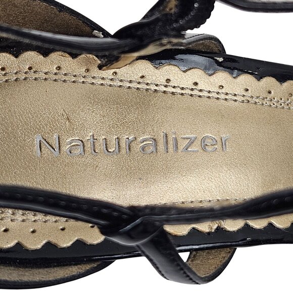 Naturalizer Sandals Women Size 8M Black Patent Leather Strappy Heeled Buckle - Picture 7 of 8